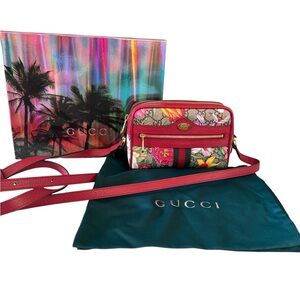 Gucci supreme monogram flora web mini Ophidia red crossbody bag